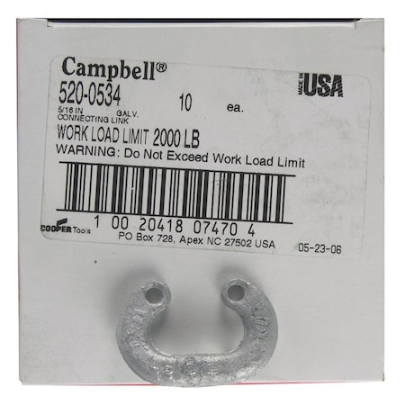Campbell Chain & Fittings Campbell Galvanized Forged Carbon Steel Connecting Links 2000 lb 218 in L 5200534